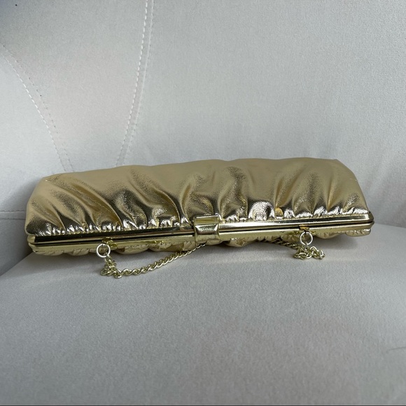 Vintage 80's Gold Clutch Purse Handbag Glam Bag - Picture 2 of 4